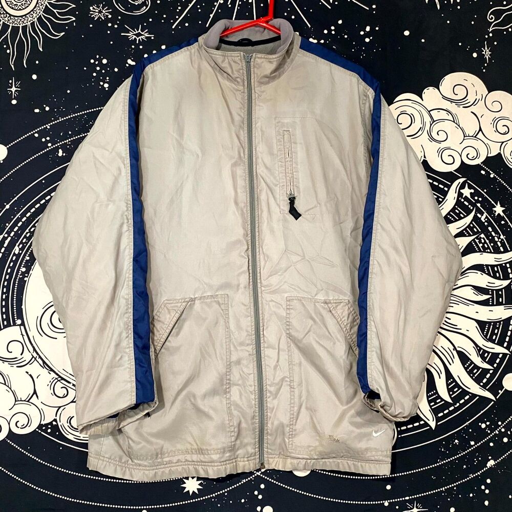 Nike Jacket Men's L Gray Nylon Windbreaker Full Zip Fleece Lined Hiking Gorpcore